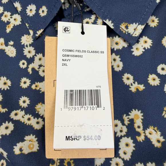 Quiksilver Cosmic Fields Classic Shirt Mens 2XL Navy Floral Button Up Resort - Picture 12 of 13